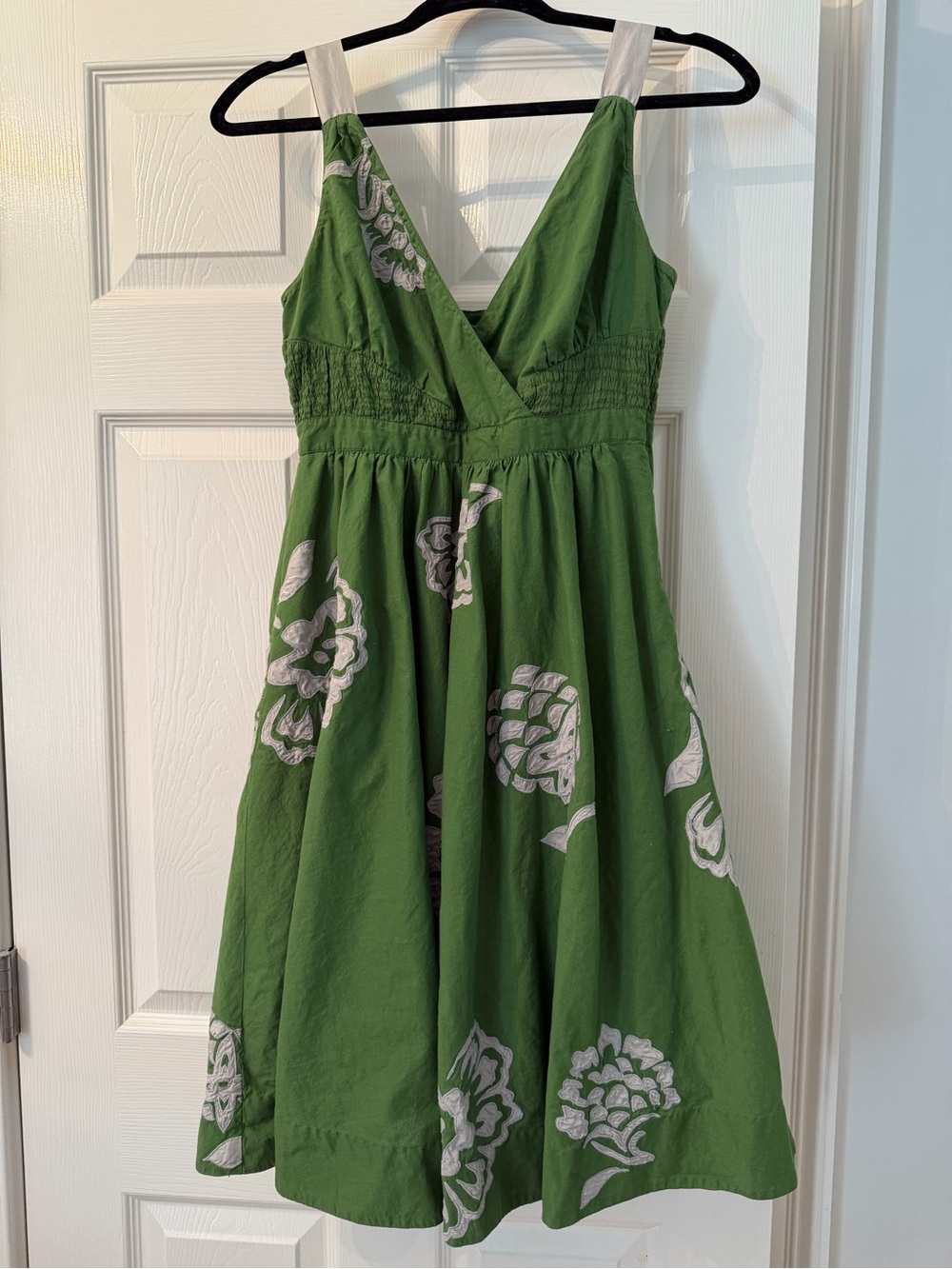 Anthropologie Green Floral Sundress with White Straps